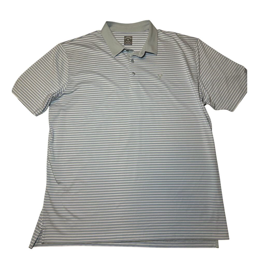 Callaway Polo Shirt Mens Size 2XL Gray Striped Opti Dri Fit Golf Short Sleeve